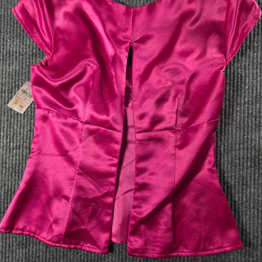 Nanette Lepore Pink Satin Bow Rhinestone Brooch Top Cap Sleeve Size 2 NWT - Picture 7 of 7